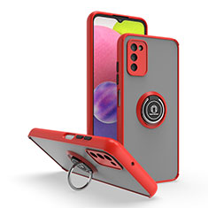Funda Bumper Silicona y Plastico Mate Carcasa con Magnetico Anillo de dedo Soporte QW3 para Samsung Galaxy A02s Rojo