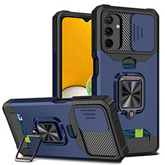 Funda Bumper Silicona y Plastico Mate Carcasa con Magnetico Anillo de dedo Soporte QW3 para Samsung Galaxy A04s Azul