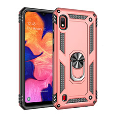 Funda Bumper Silicona y Plastico Mate Carcasa con Magnetico Anillo de dedo Soporte QW3 para Samsung Galaxy A10 Oro Rosa