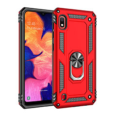 Funda Bumper Silicona y Plastico Mate Carcasa con Magnetico Anillo de dedo Soporte QW3 para Samsung Galaxy A10 Rojo