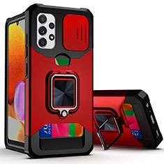 Funda Bumper Silicona y Plastico Mate Carcasa con Magnetico Anillo de dedo Soporte QW3 para Samsung Galaxy M32 5G Rojo