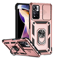 Funda Bumper Silicona y Plastico Mate Carcasa con Magnetico Anillo de dedo Soporte QW3 para Xiaomi Mi 11i 5G (2022) Oro Rosa