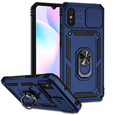 Funda Bumper Silicona y Plastico Mate Carcasa con Magnetico Anillo de dedo Soporte QW3 para Xiaomi Redmi 9A Azul