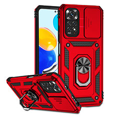 Funda Bumper Silicona y Plastico Mate Carcasa con Magnetico Anillo de dedo Soporte QW3 para Xiaomi Redmi Note 11 4G (2022) Rojo