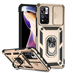 Funda Bumper Silicona y Plastico Mate Carcasa con Magnetico Anillo de dedo Soporte QW3 para Xiaomi Redmi Note 11 Pro+ Plus 5G Oro