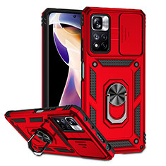 Funda Bumper Silicona y Plastico Mate Carcasa con Magnetico Anillo de dedo Soporte QW3 para Xiaomi Redmi Note 11 Pro+ Plus 5G Rojo