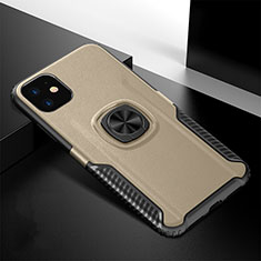 Funda Bumper Silicona y Plastico Mate Carcasa con Magnetico Anillo de dedo Soporte R01 para Apple iPhone 11 Oro
