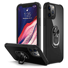 Funda Bumper Silicona y Plastico Mate Carcasa con Magnetico Anillo de dedo Soporte R01 para Apple iPhone 12 Pro Max Negro