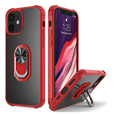 Funda Bumper Silicona y Plastico Mate Carcasa con Magnetico Anillo de dedo Soporte R01 para Apple iPhone 12 Rojo