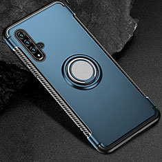 Funda Bumper Silicona y Plastico Mate Carcasa con Magnetico Anillo de dedo Soporte R01 para Huawei Honor 20 Azul