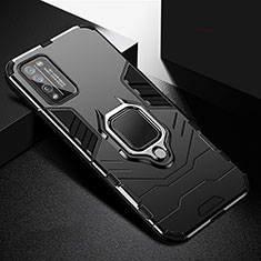 Funda Bumper Silicona y Plastico Mate Carcasa con Magnetico Anillo de dedo Soporte R01 para Huawei Honor 30 Lite 5G Negro