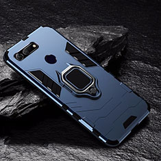 Funda Bumper Silicona y Plastico Mate Carcasa con Magnetico Anillo de dedo Soporte R01 para Huawei Honor V20 Azul