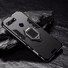 Funda Bumper Silicona y Plastico Mate Carcasa con Magnetico Anillo de dedo Soporte R01 para Huawei Honor V20 Negro