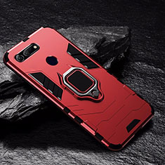 Funda Bumper Silicona y Plastico Mate Carcasa con Magnetico Anillo de dedo Soporte R01 para Huawei Honor V20 Rojo