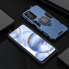 Funda Bumper Silicona y Plastico Mate Carcasa con Magnetico Anillo de dedo Soporte R01 para Huawei Honor X10 5G Azul