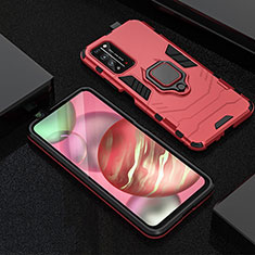 Funda Bumper Silicona y Plastico Mate Carcasa con Magnetico Anillo de dedo Soporte R01 para Huawei Honor X10 5G Rojo