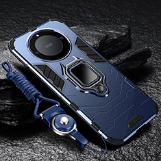 Funda Bumper Silicona y Plastico Mate Carcasa con Magnetico Anillo de dedo Soporte R01 para Huawei Honor X9b 5G Azul