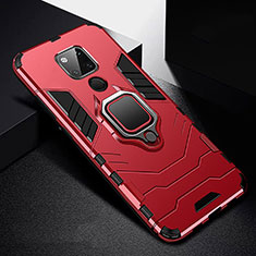 Funda Bumper Silicona y Plastico Mate Carcasa con Magnetico Anillo de dedo Soporte R01 para Huawei Mate 20 X 5G Rojo