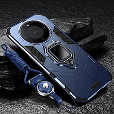Funda Bumper Silicona y Plastico Mate Carcasa con Magnetico Anillo de dedo Soporte R01 para Huawei Mate 60 Pro Azul