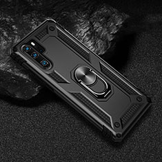 Funda Bumper Silicona y Plastico Mate Carcasa con Magnetico Anillo de dedo Soporte R01 para Huawei P30 Pro New Edition Negro