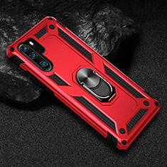 Funda Bumper Silicona y Plastico Mate Carcasa con Magnetico Anillo de dedo Soporte R01 para Huawei P30 Pro Rojo