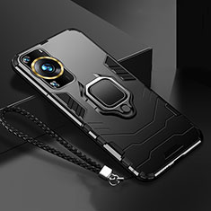 Funda Bumper Silicona y Plastico Mate Carcasa con Magnetico Anillo de dedo Soporte R01 para Huawei P60 Negro