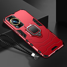 Funda Bumper Silicona y Plastico Mate Carcasa con Magnetico Anillo de dedo Soporte R01 para Huawei P60 Pro Rojo