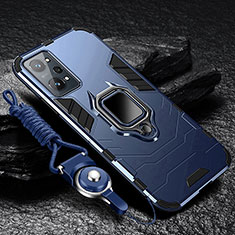 Funda Bumper Silicona y Plastico Mate Carcasa con Magnetico Anillo de dedo Soporte R01 para Realme GT Neo 3T 5G Azul