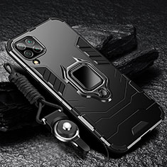 Funda Bumper Silicona y Plastico Mate Carcasa con Magnetico Anillo de dedo Soporte R01 para Samsung Galaxy A12 Nacho Negro