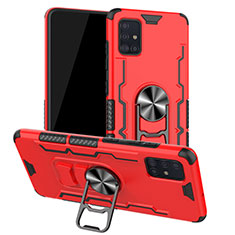 Funda Bumper Silicona y Plastico Mate Carcasa con Magnetico Anillo de dedo Soporte R01 para Samsung Galaxy A51 5G Rojo