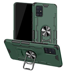 Funda Bumper Silicona y Plastico Mate Carcasa con Magnetico Anillo de dedo Soporte R01 para Samsung Galaxy A51 5G Verde