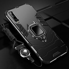Funda Bumper Silicona y Plastico Mate Carcasa con Magnetico Anillo de dedo Soporte R01 para Samsung Galaxy A70 Negro