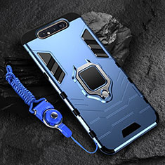 Funda Bumper Silicona y Plastico Mate Carcasa con Magnetico Anillo de dedo Soporte R01 para Samsung Galaxy A80 Azul