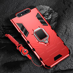 Funda Bumper Silicona y Plastico Mate Carcasa con Magnetico Anillo de dedo Soporte R01 para Samsung Galaxy A90 4G Rojo