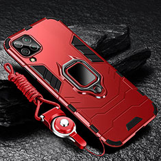 Funda Bumper Silicona y Plastico Mate Carcasa con Magnetico Anillo de dedo Soporte R01 para Samsung Galaxy F12 Rojo