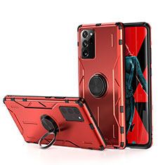 Funda Bumper Silicona y Plastico Mate Carcasa con Magnetico Anillo de dedo Soporte R01 para Samsung Galaxy Note 20 Ultra 5G Rojo