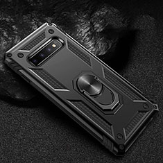 Funda Bumper Silicona y Plastico Mate Carcasa con Magnetico Anillo de dedo Soporte R01 para Samsung Galaxy S10 Negro