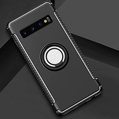 Funda Bumper Silicona y Plastico Mate Carcasa con Magnetico Anillo de dedo Soporte R01 para Samsung Galaxy S10 Plus Negro