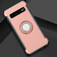 Funda Bumper Silicona y Plastico Mate Carcasa con Magnetico Anillo de dedo Soporte R01 para Samsung Galaxy S10 Plus Oro Rosa