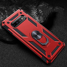 Funda Bumper Silicona y Plastico Mate Carcasa con Magnetico Anillo de dedo Soporte R01 para Samsung Galaxy S10 Rojo
