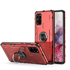 Funda Bumper Silicona y Plastico Mate Carcasa con Magnetico Anillo de dedo Soporte R01 para Samsung Galaxy S20 Plus 5G Rojo