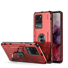 Funda Bumper Silicona y Plastico Mate Carcasa con Magnetico Anillo de dedo Soporte R01 para Samsung Galaxy S20 Ultra 5G Rojo