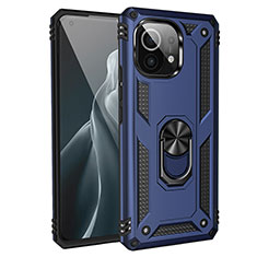 Funda Bumper Silicona y Plastico Mate Carcasa con Magnetico Anillo de dedo Soporte R01 para Xiaomi Mi 11 5G Azul