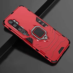 Funda Bumper Silicona y Plastico Mate Carcasa con Magnetico Anillo de dedo Soporte R01 para Xiaomi Mi Note 10 Rojo