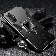 Funda Bumper Silicona y Plastico Mate Carcasa con Magnetico Anillo de dedo Soporte R01 para Xiaomi Poco M4 5G Negro