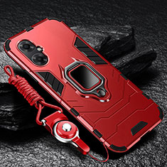 Funda Bumper Silicona y Plastico Mate Carcasa con Magnetico Anillo de dedo Soporte R01 para Xiaomi Poco M4 5G Rojo