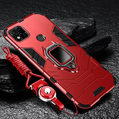 Funda Bumper Silicona y Plastico Mate Carcasa con Magnetico Anillo de dedo Soporte R01 para Xiaomi Redmi 10A 4G Rojo
