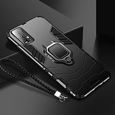 Funda Bumper Silicona y Plastico Mate Carcasa con Magnetico Anillo de dedo Soporte R01 para Xiaomi Redmi 9T 4G Negro