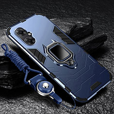 Funda Bumper Silicona y Plastico Mate Carcasa con Magnetico Anillo de dedo Soporte R01 para Xiaomi Redmi Note 11R 5G Azul