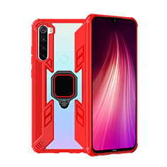 Funda Bumper Silicona y Plastico Mate Carcasa con Magnetico Anillo de dedo Soporte R01 para Xiaomi Redmi Note 8 (2021) Rojo